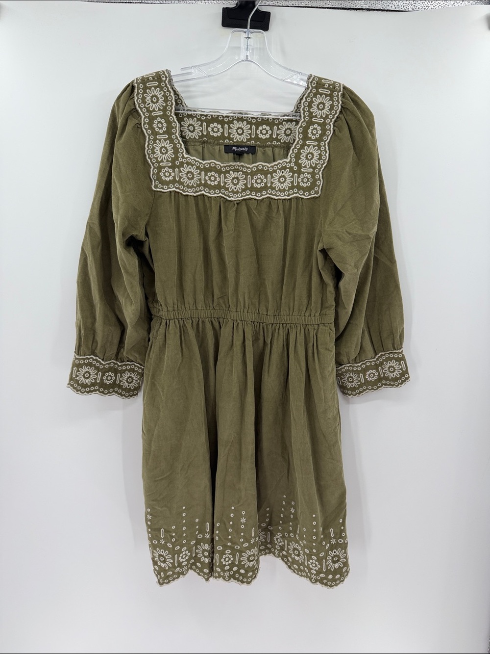 Madewell Women's Embroidered Corduroy Square-Neck Mini Dress - Distant Surplus S